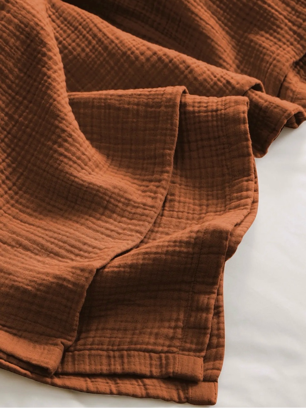 Quince Organic Cotton Gauze Blanket in Terracotta, Queen - Picture 3 of 5